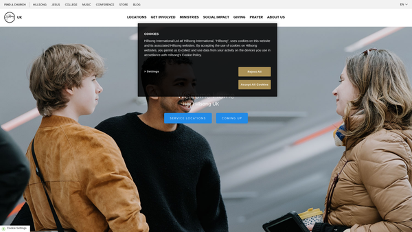 Screenshot of the Hillsong Church London website