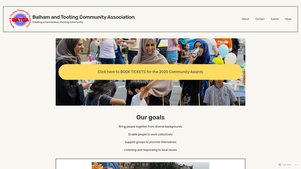 Screenshot of the Balham And Tooting Community Association website