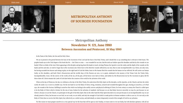 Screenshot of the The Metropolitan Anthony Of Sourozh Foundation website