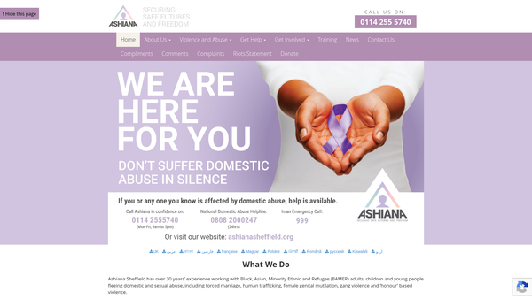 Screenshot of the Ashiana Sheffield website
