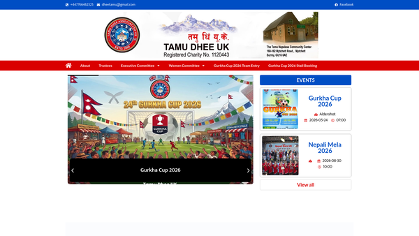 Screenshot of the Tamu Dhee Association (UK) website