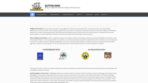 Screenshot of the London Borough Of Sutton Neighbourhood Watch website