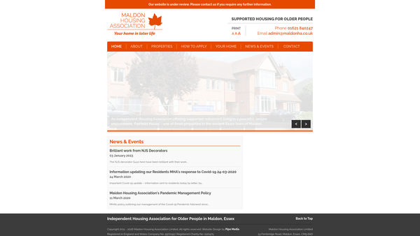 Screenshot of the Maldon Housing Association Ltd website