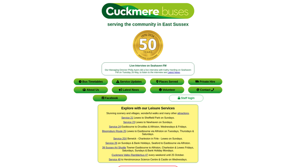 Screenshot of the Cuckmere Community Bus Ltd website