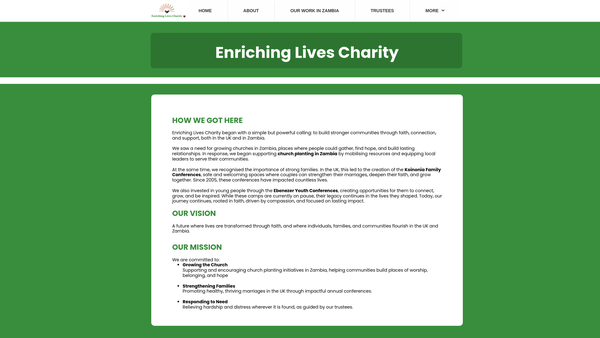 Screenshot of the Enriching Lives Charity website
