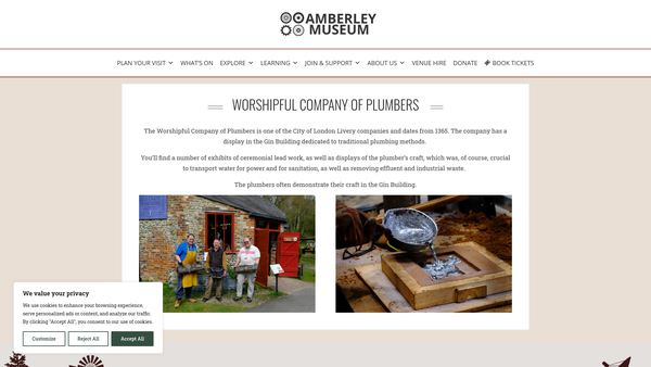 Screenshot of the The Worshipful Company Of Plumbers' Plumbing Museum And Workshop Trust website