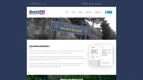 Screenshot of the Branch FM website