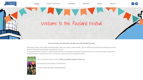 Screenshot of the The Roseland Festival Association website
