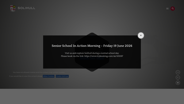Screenshot of the Solihull School website