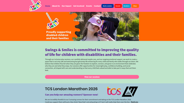 Screenshot of the Swings & Smiles website