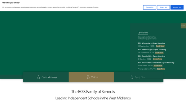 Screenshot of the Royal Grammar School Worcester website