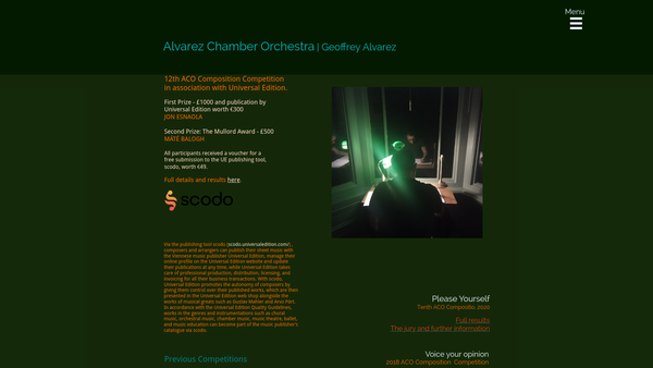 Screenshot of the The Alvarez Chamber Orchestra website