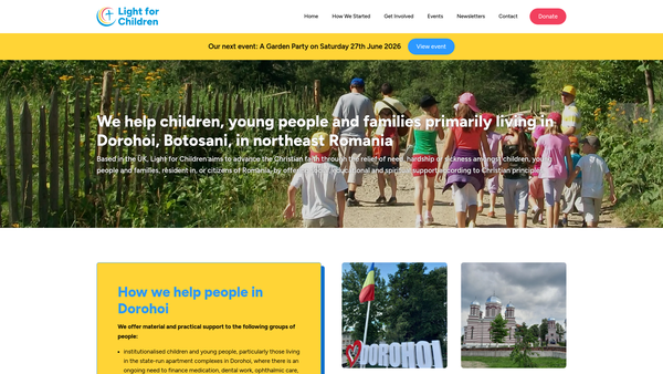 Screenshot of the Light For Children website