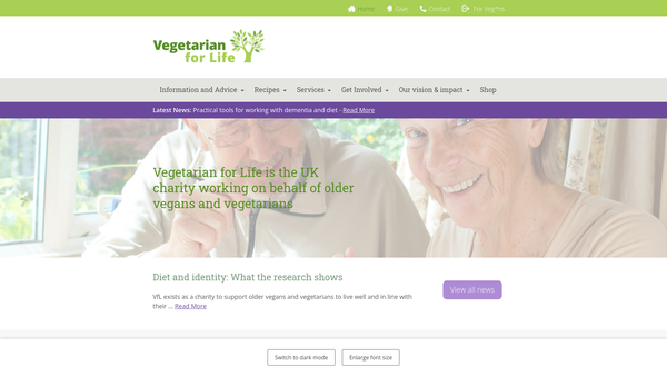 Screenshot of the Vegetarian For Life website