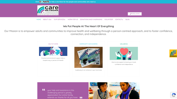 Screenshot of the Care Network Cambridgeshire website