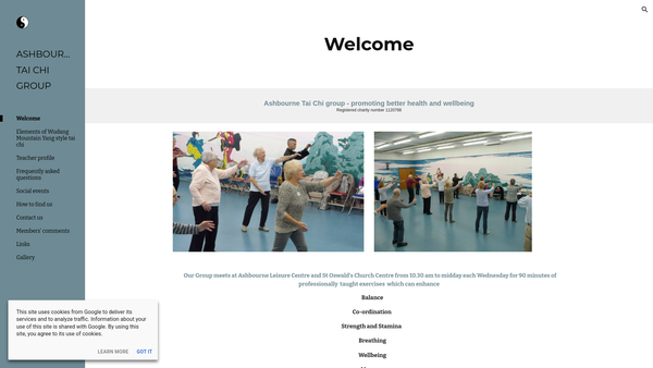Screenshot of the Ashbourne Tai Chi website
