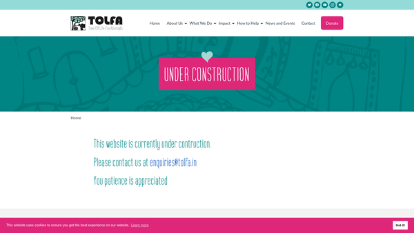 Screenshot of the The Tree Of Life For Animals Limited website