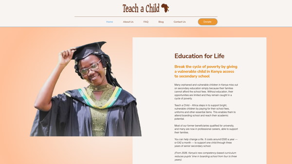 Screenshot of the Teach A Child - Africa website
