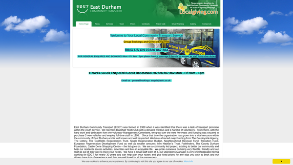 Screenshot of the East Durham Community Transport Limited website