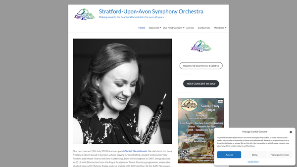 Screenshot of the The Stratford-Upon-Avon Symphony Orchestra website