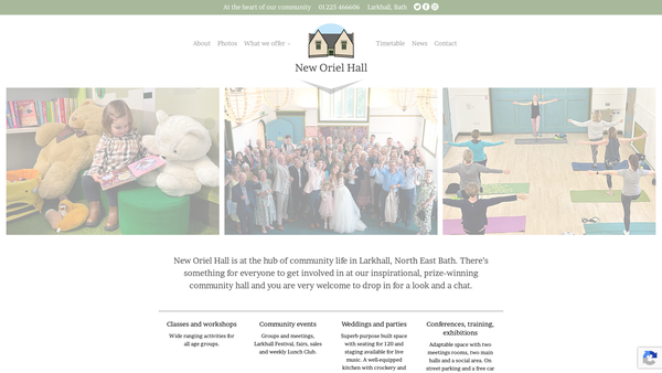 Screenshot of the New Oriel Hall website