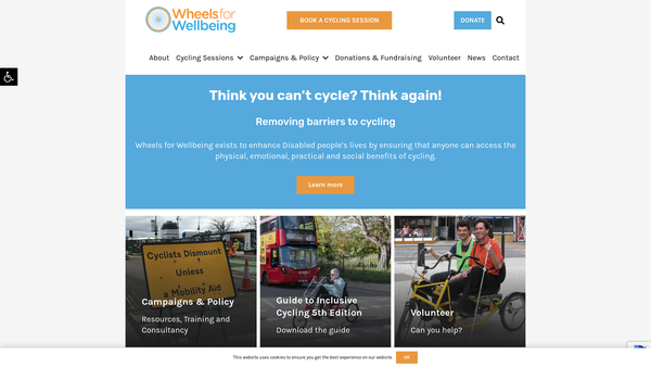 Screenshot of the Wheels For Wellbeing website