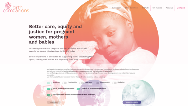 Screenshot of the Birth Companions website