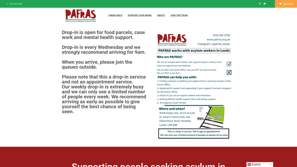 Screenshot of the Positive Action For Refugees And Asylum Seekers website