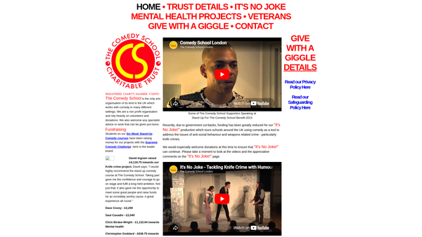 Screenshot of the The Comedy School Charitable Trust website