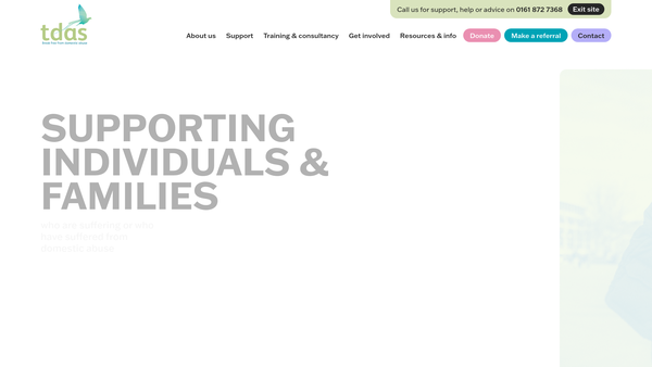 Screenshot of the Trafford Domestic Abuse Services website