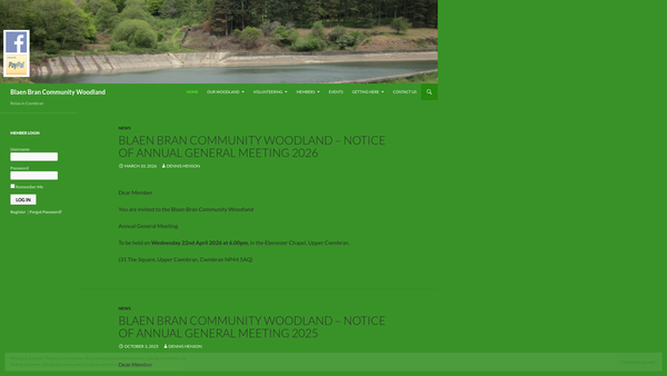 Screenshot of the Blaen Bran Community Woodland website