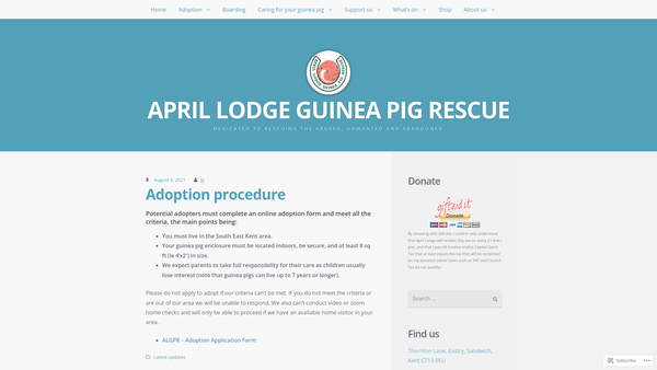 Screenshot of the April Lodge Guinea Pig Rescue website