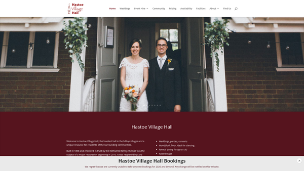 Screenshot of the Hastoe Village Hall Trust website