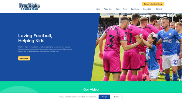 Screenshot of the Free Kicks Foundation website