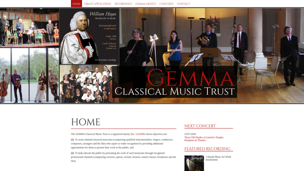 Screenshot of the The Gemma Classical Music Trust website