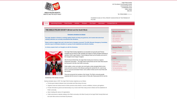 Screenshot of the Anglo Polish Society Bristol And The South West website