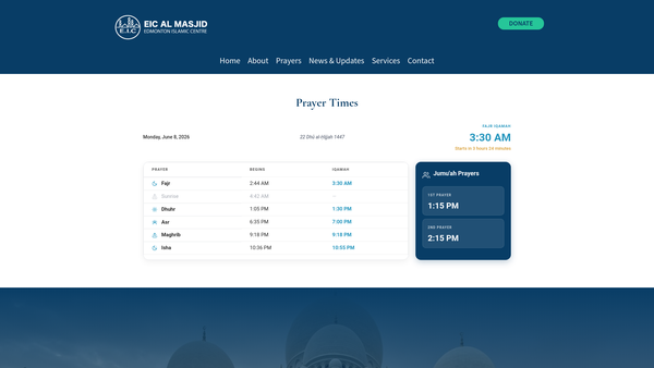 Screenshot of the Eic Al-Masjid Trust website
