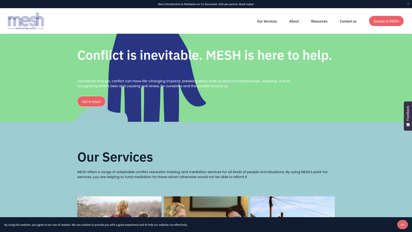 Screenshot of the Mesh Community Cohesion Services website