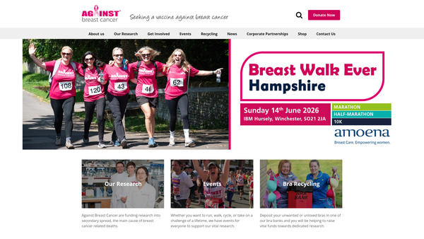 Screenshot of the Against Breast Cancer Limited website