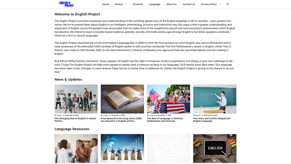 Screenshot of the English Project@ Winchester website