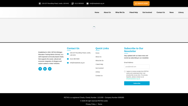 Screenshot of the Retas Leeds website