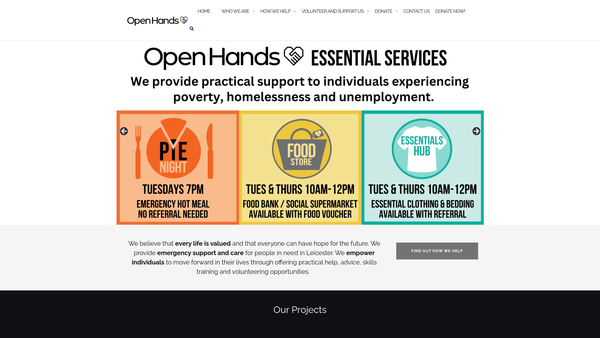 Screenshot of the Open Hands Trust (Leicester) website