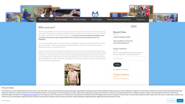 Screenshot of the Peter Lang Children's Trust website