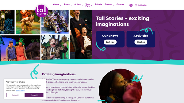 Screenshot of the Tall Stories Theatre Company Limited website