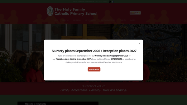 Screenshot of the Holy Family School Friends Association website