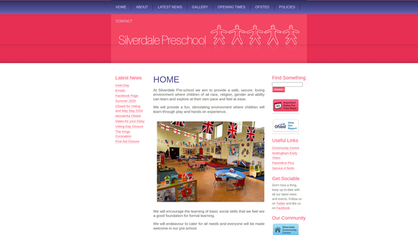 Screenshot of the Silverdale Pre-School website