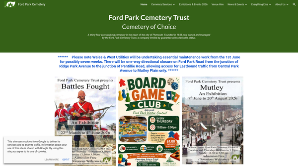 Screenshot of the Friends Of Ford Park Cemetery website