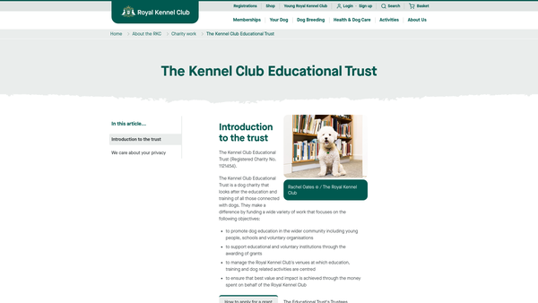 Screenshot of the The Kennel Club Educational Trust website