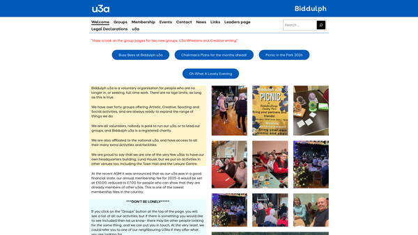 Screenshot of the Biddulph U3A website