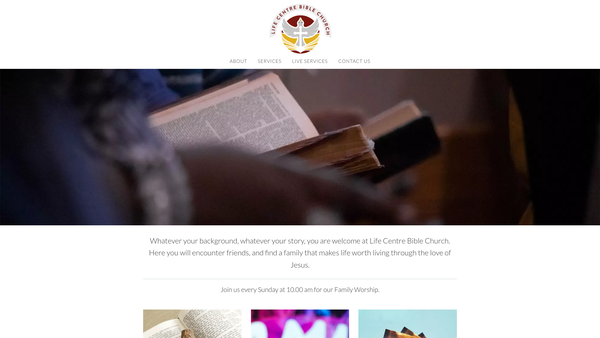 Screenshot of the Life Centre Bible Church (Lcbc) A.k.a. Life Centre Assembly website